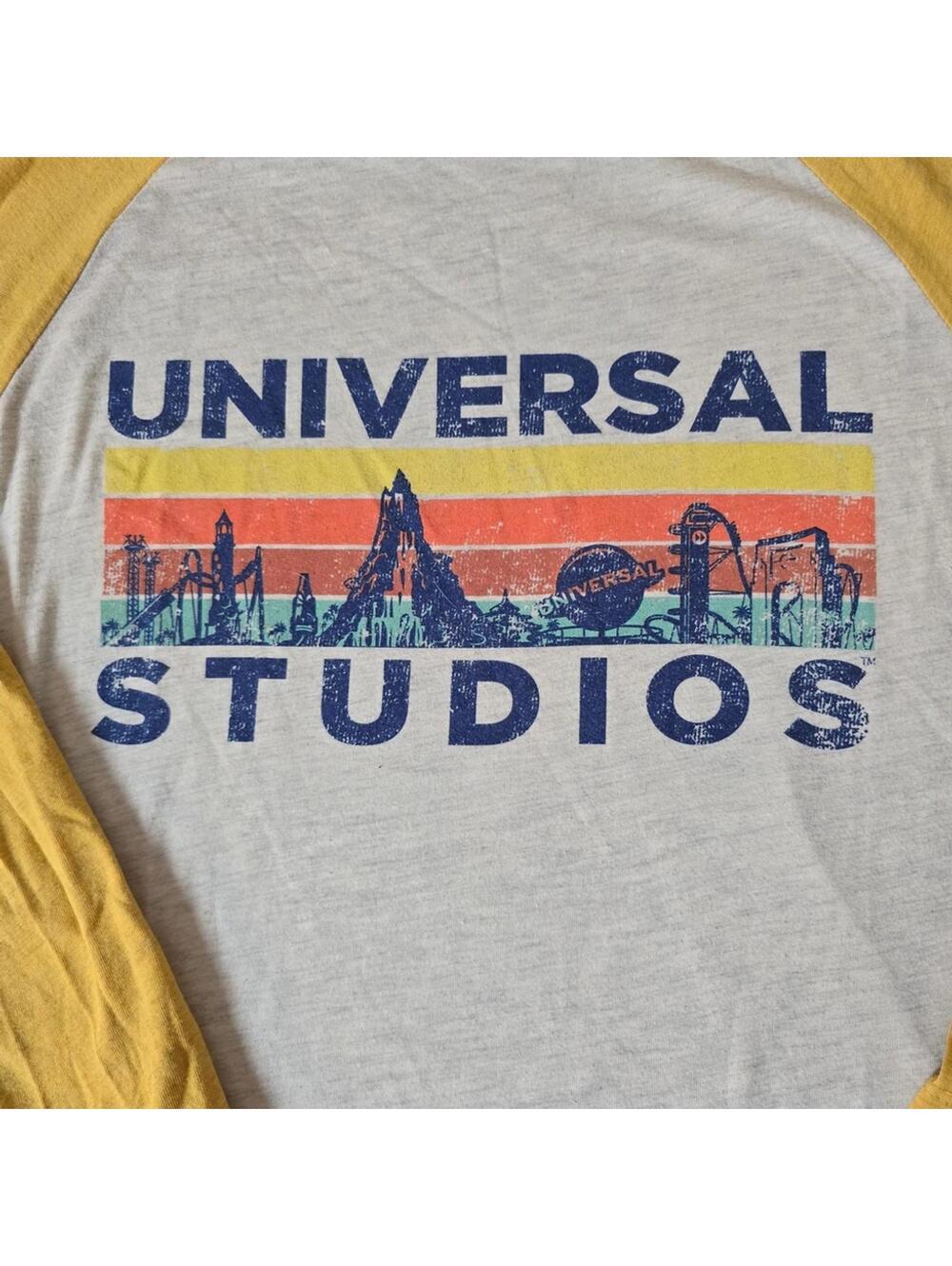 Universal Studios Retro Raglan Baseball Tee Yellow/White Graphic Shirt Size L - Picture 4 of 7